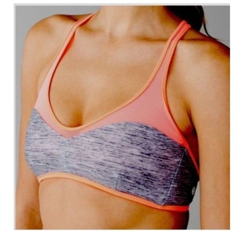 Lululemon Water Salty Swim Mesh T Back Orange Gray Reversable Bikini Top 8 - Picture 2 of 9